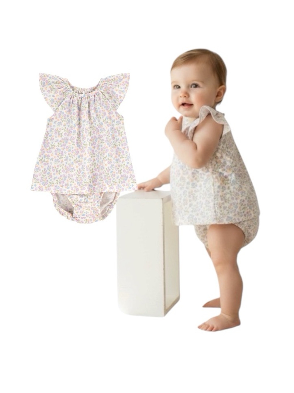 Carter's Pastel Floral Flutter Romper Dress Pink, Purple, Yellow - Picture 7 of 7